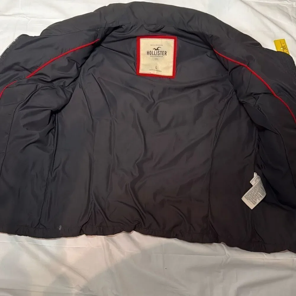 Hollister Co dark gray women’s down filled puffer vest‎ size large y2k winter